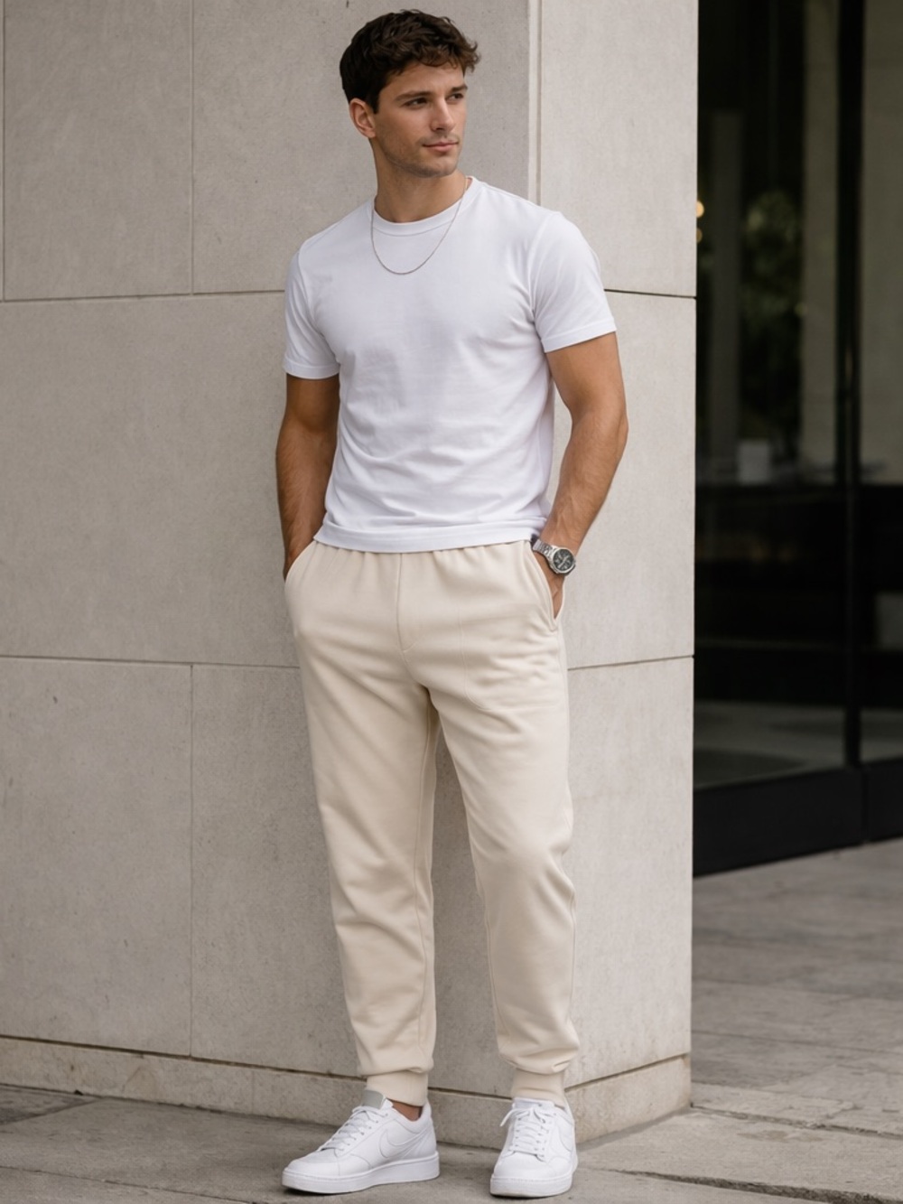 Armani Exchange cream‎ drawstring jogger trousers mens XL Athleisure New READ